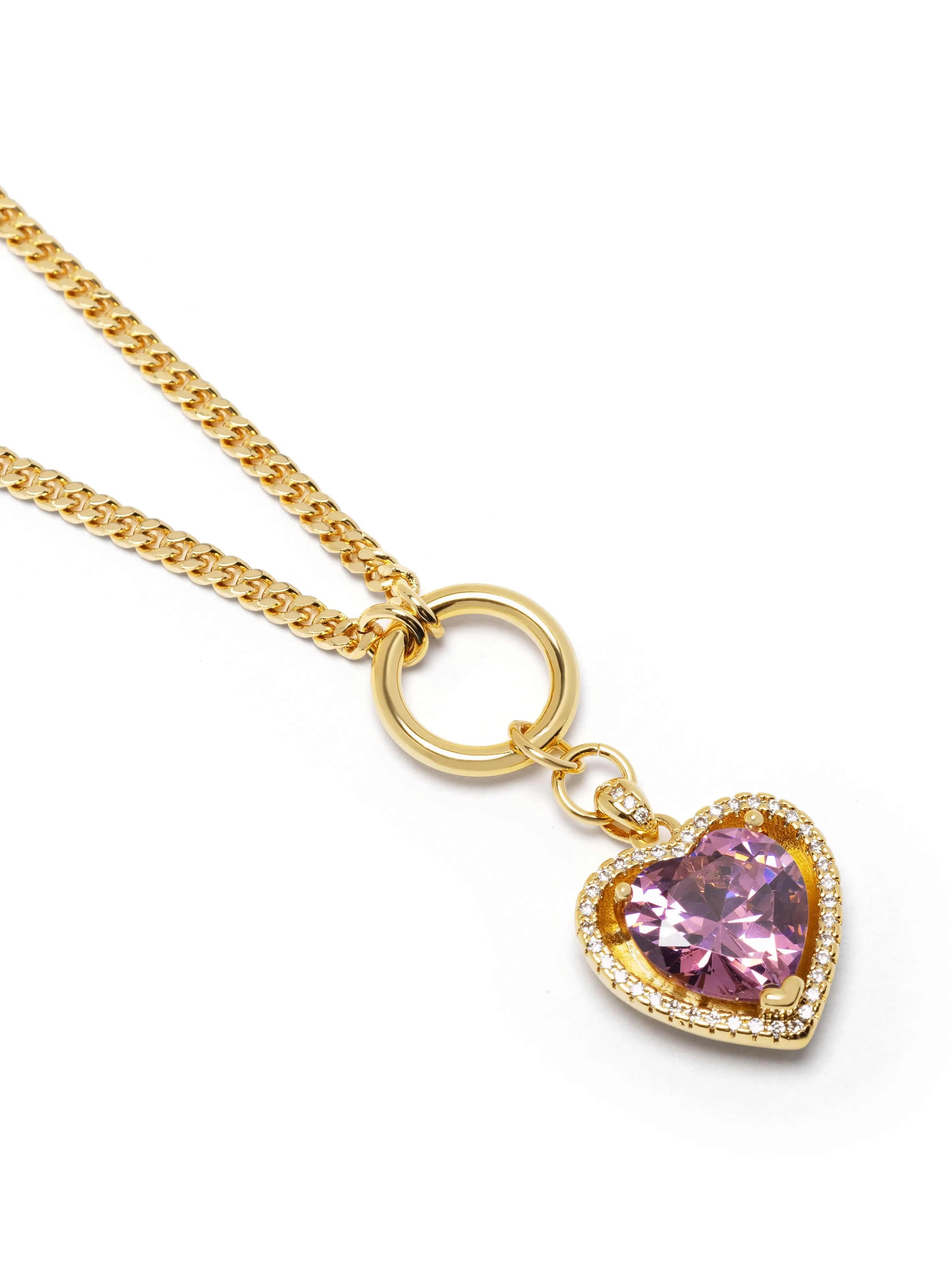 Women's Necklace with Pink Cubic Zirconia Heart Pendant