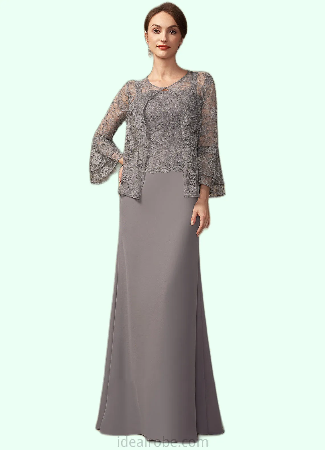 Yazmin Sheath/Column Square Neckline Floor-Length Chiffon Lace Mother of the Bride Dress STK126P0014936