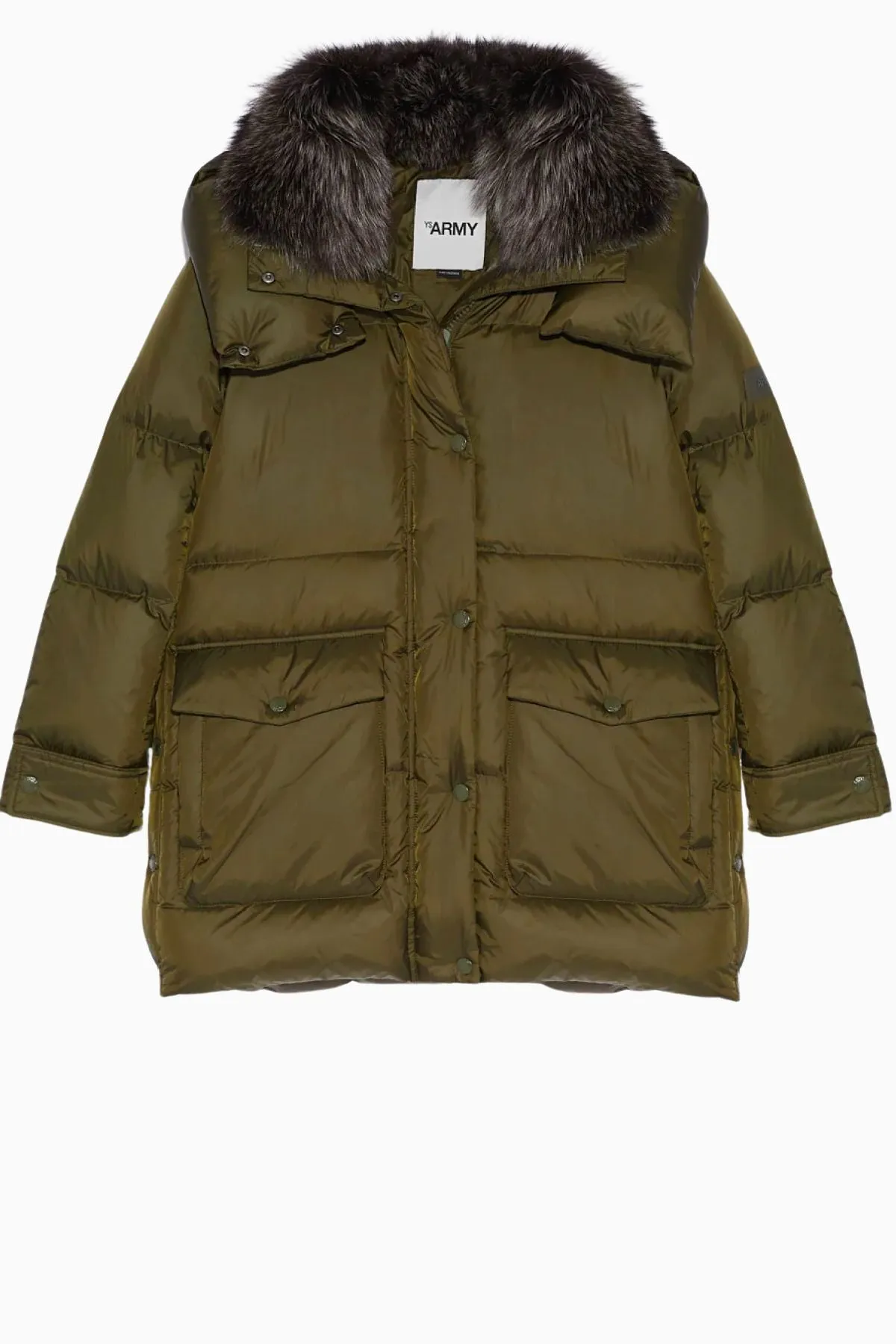 Yves Salomon 3/4 Down Jacket with Fox Trim - Hunter Green